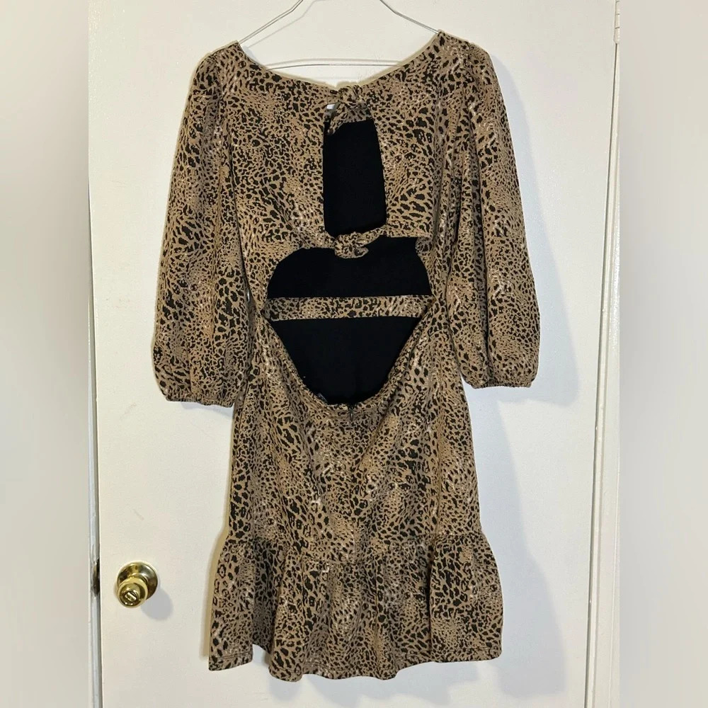 Anthropologie Maeve Animal Print Knit Cut Out Mini Dress. NWT Size US 14 - Picture 8 of 15